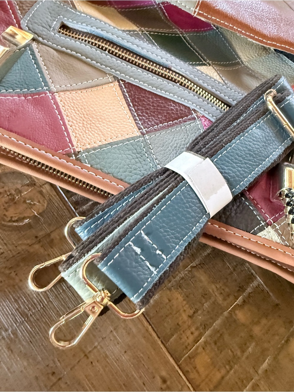 Multicolor Diamond Patchwork Leather Tote Bag - Picture 8 of 9
